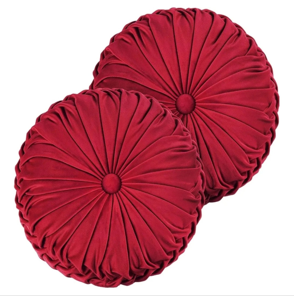 Elegant Red Round Velvet Pillows
